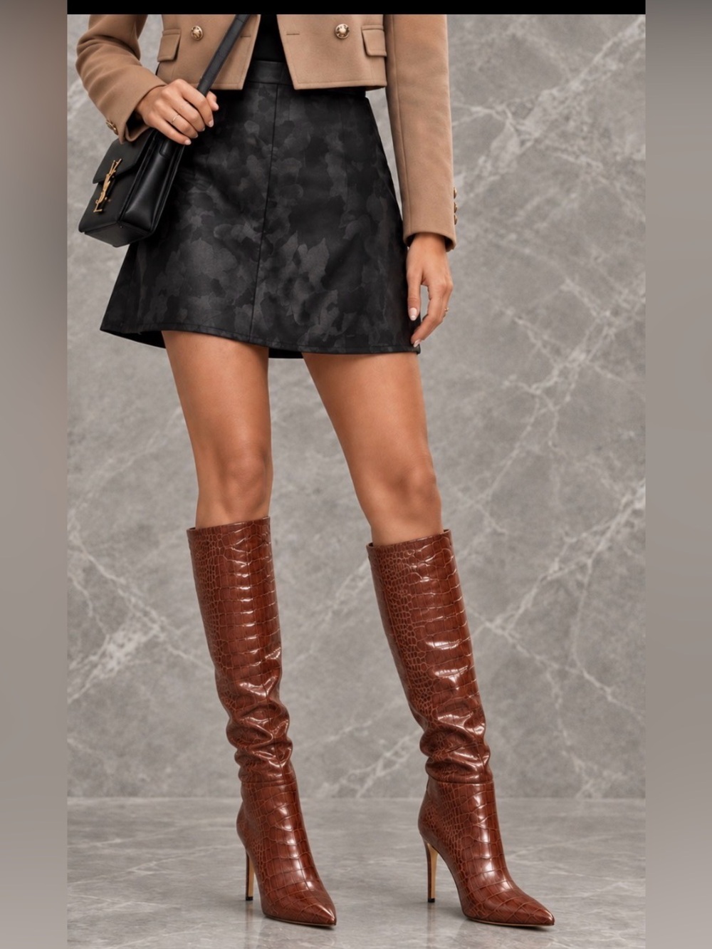 ANTHROPOLOGY Ad & Daughters Tasmine Croc Leather Knee Boot Caramel 6.5 MSRP $275